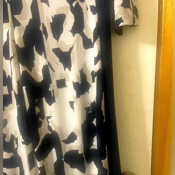 Ralph Lauren Navy & Cream (Size 16) Bateau Sheath Patterned Ruched Office Dress - Picture 11 of 16